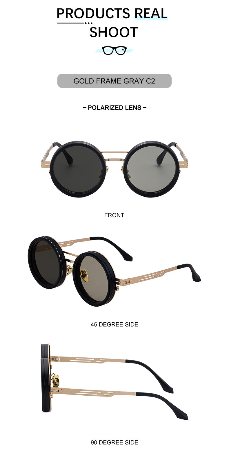 Round Adjustable ND Polarized Fishing UV400 Sunglasses