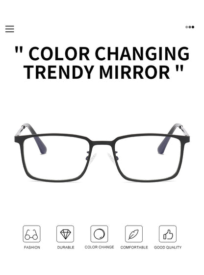 Rectangle Metal Spring Hinge Photochromic Anti Blue Light UV400 Sunglasses