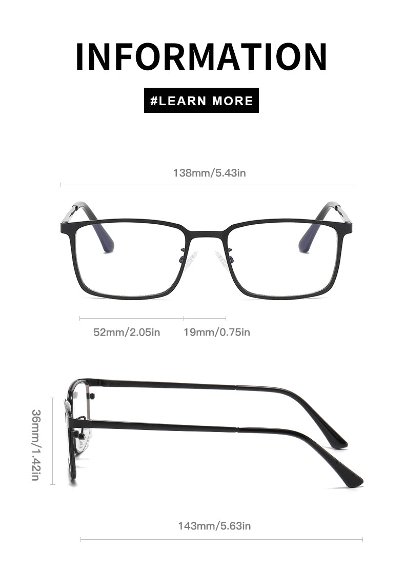 Rectangle Metal Spring Hinge Photochromic Anti Blue Light UV400 Sunglasses