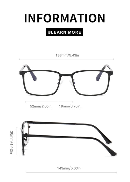 Rectangle Metal Spring Hinge Photochromic Anti Blue Light UV400 Sunglasses