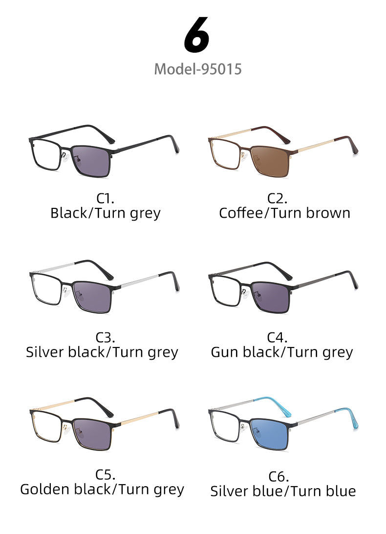 Rectangle Metal Spring Hinge Photochromic Anti Blue Light UV400 Sunglasses
