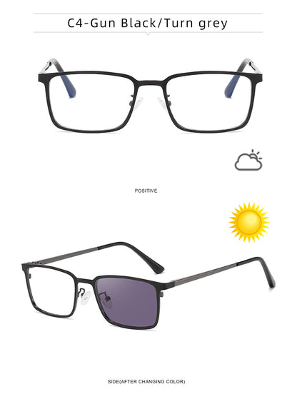 Rectangle Metal Spring Hinge Photochromic Anti Blue Light UV400 Sunglasses