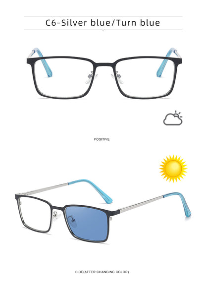 Rectangle Metal Spring Hinge Photochromic Anti Blue Light UV400 Sunglasses