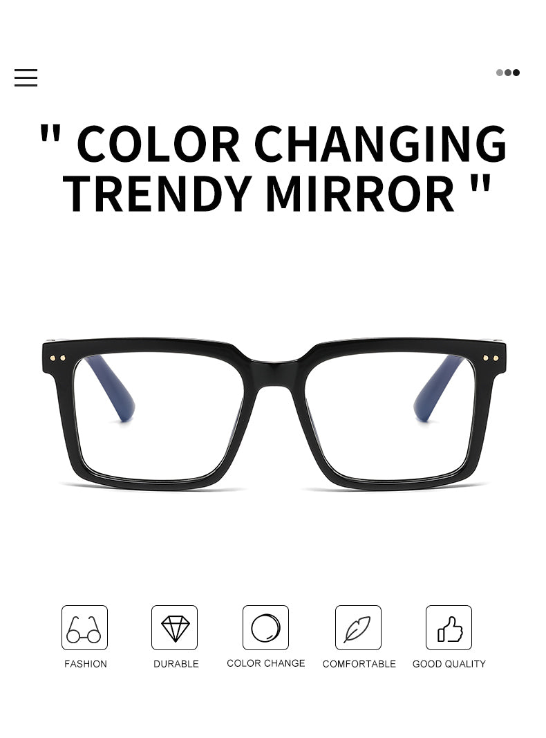 Square Photochromic Spring Hinge Anti Blue Light UV400 Protection Sunglasses