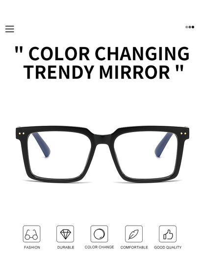 Square Photochromic Spring Hinge Anti Blue Light UV400 Protection Sunglasses