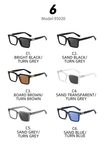 Square Photochromic Spring Hinge Anti Blue Light UV400 Protection Sunglasses