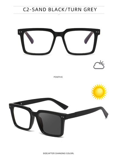 Square Photochromic Spring Hinge Anti Blue Light UV400 Protection Sunglasses
