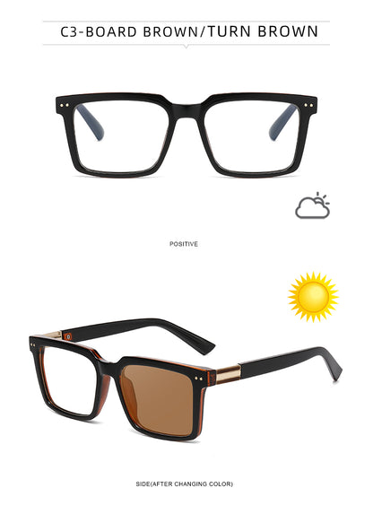 Square Photochromic Spring Hinge Anti Blue Light UV400 Protection Sunglasses