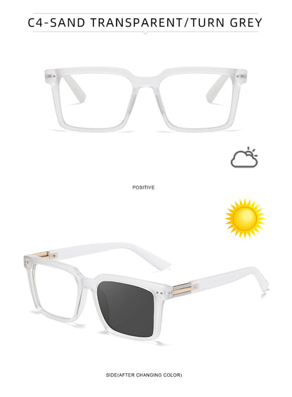 Square Photochromic Spring Hinge Anti Blue Light UV400 Protection Sunglasses