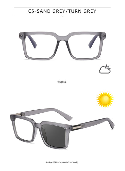 Square Photochromic Spring Hinge Anti Blue Light UV400 Protection Sunglasses
