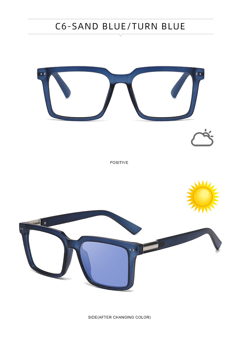 Square Photochromic Spring Hinge Anti Blue Light UV400 Protection Sunglasses