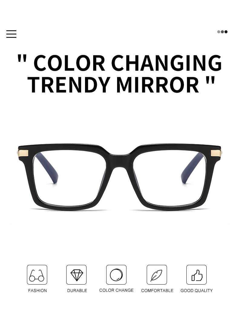 Square Spring Hinge Photochromic Blue Light Blocking UV400 Sunglasses