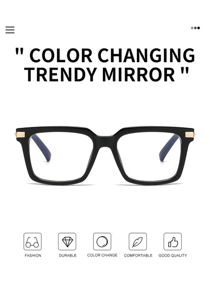 Square Spring Hinge Photochromic Blue Light Blocking UV400 Sunglasses