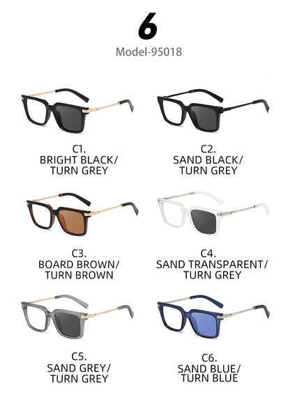 Square Spring Hinge Photochromic Blue Light Blocking UV400 Sunglasses