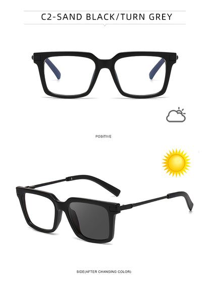 Square Spring Hinge Photochromic Blue Light Blocking UV400 Sunglasses