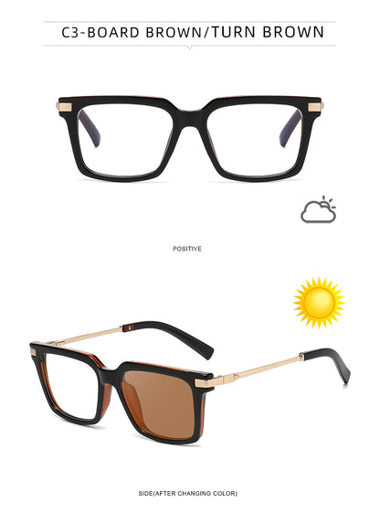 Square Spring Hinge Photochromic Blue Light Blocking UV400 Sunglasses
