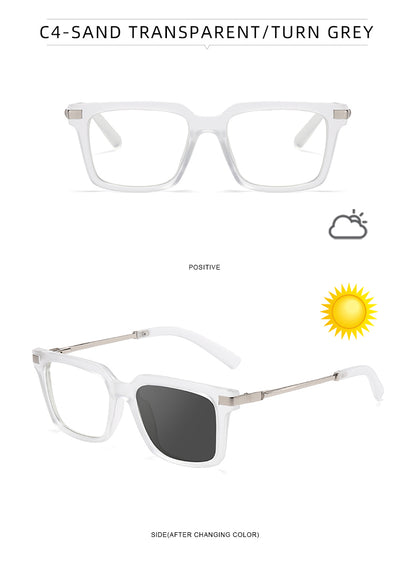 Square Spring Hinge Photochromic Blue Light Blocking UV400 Sunglasses