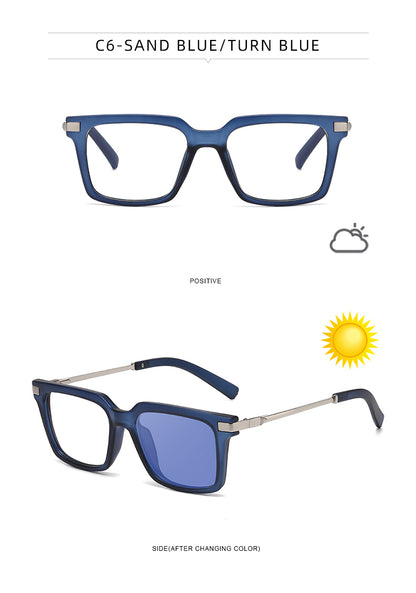 Square Spring Hinge Photochromic Blue Light Blocking UV400 Sunglasses