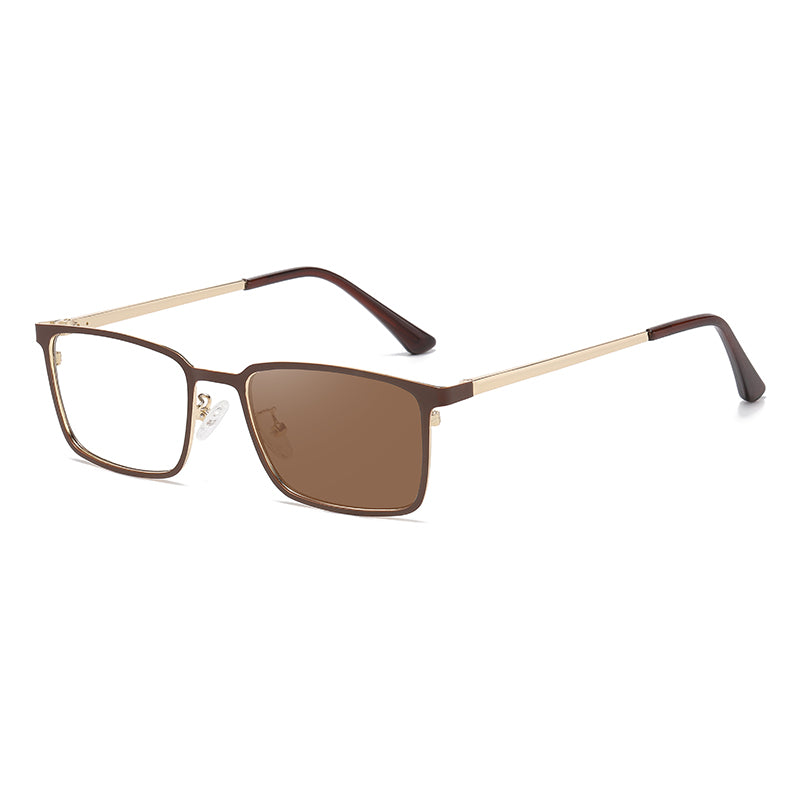 Rectangle Metal Spring Hinge Photochromic Anti Blue Light UV400 Sunglasses