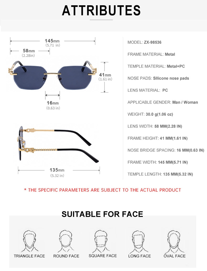 Fashion Rimless UV400 Protection Shades Sun Glasses Sunglasses